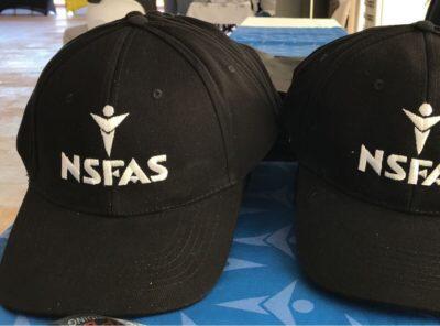 Two caps with NSFAS brand logo