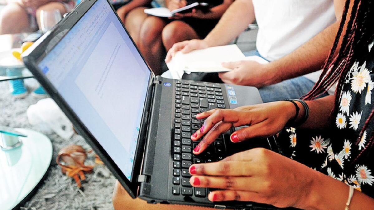 Student using a laptop