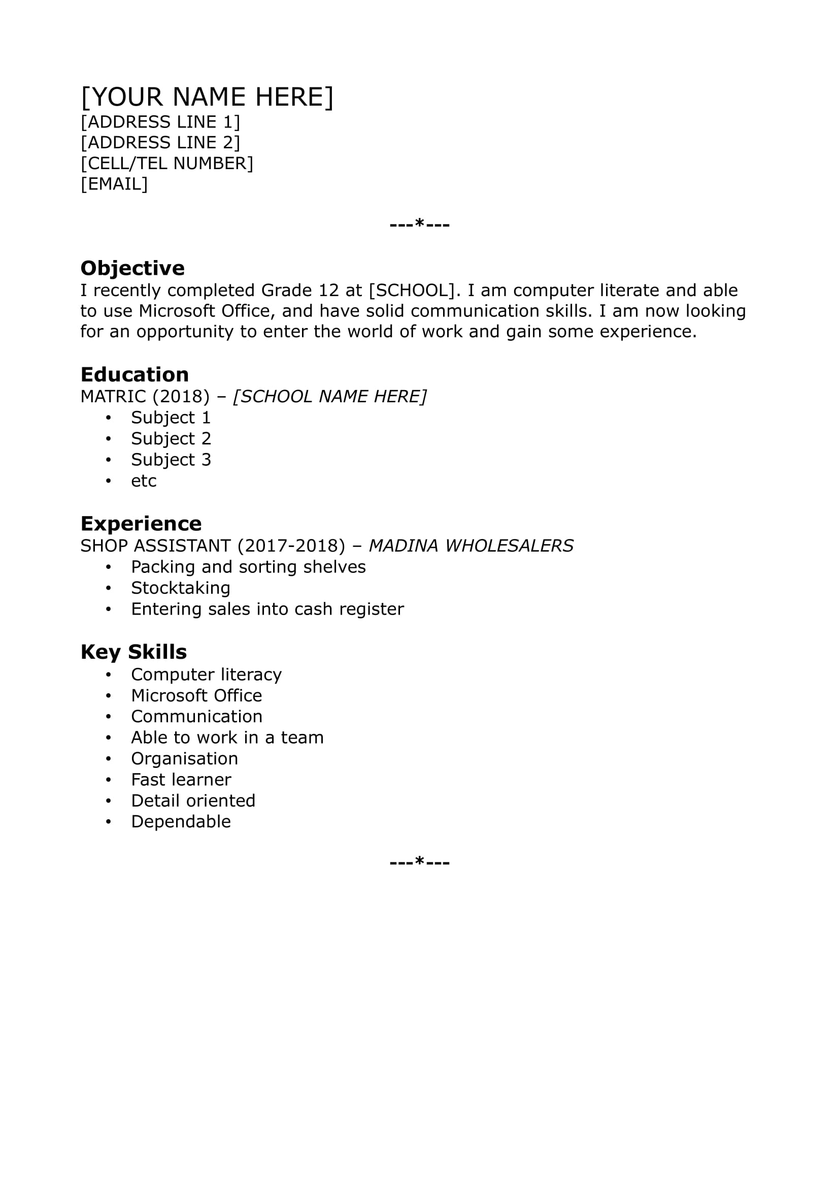 Entry-Level CV Template