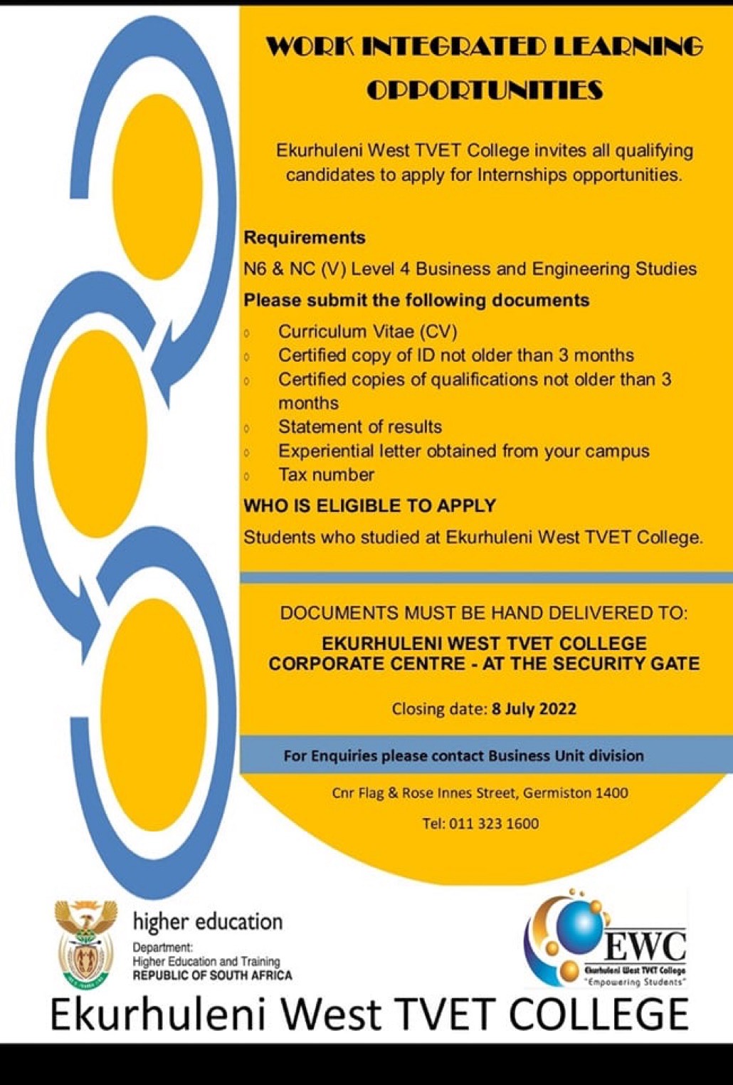 Ekurhuleni West TVET College (EWC) Learnerships 2022