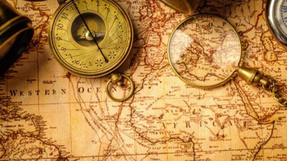Geographical map with magnifying glass