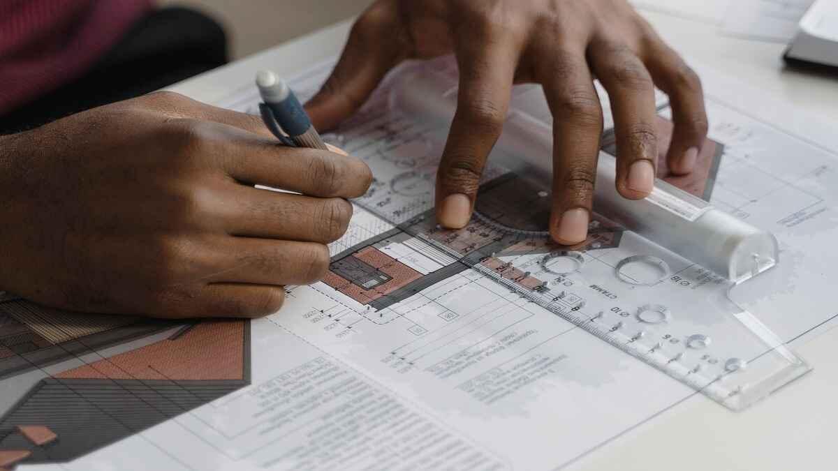 Engineer working on measurements and culculations 