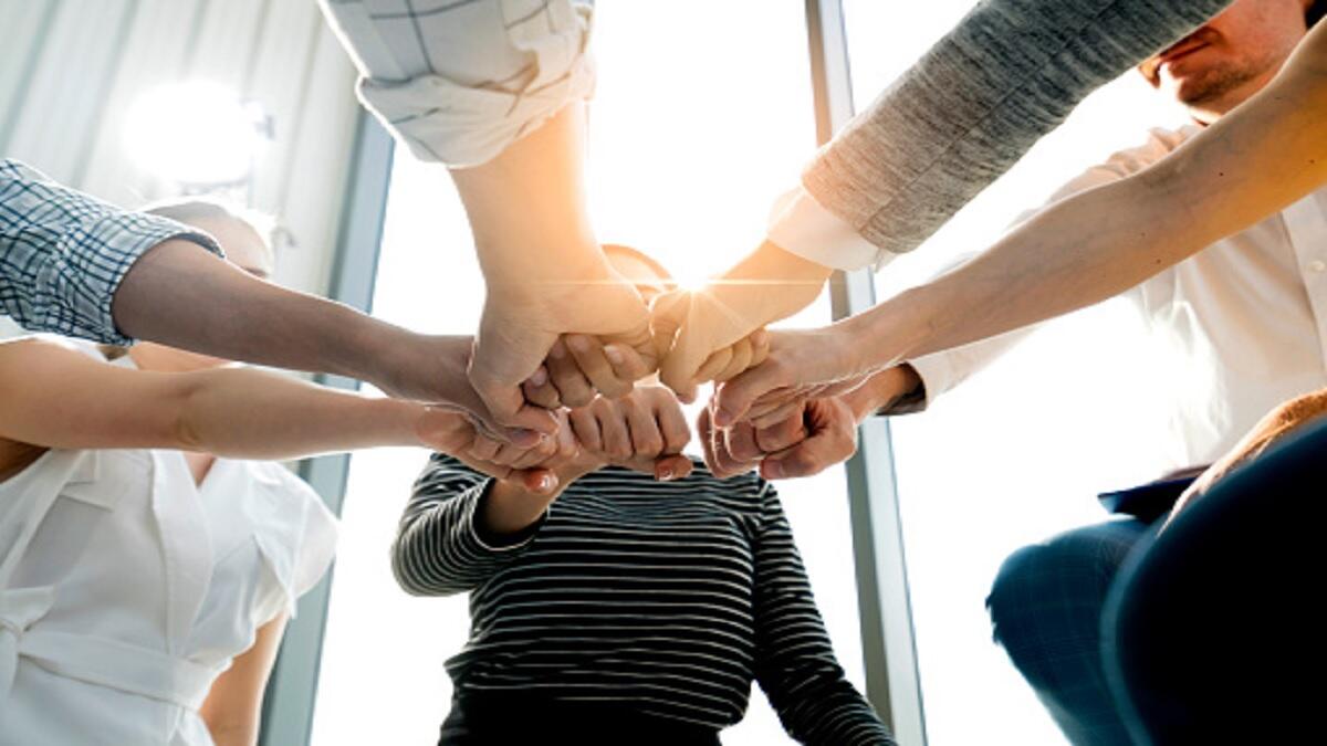 An HR team working together.