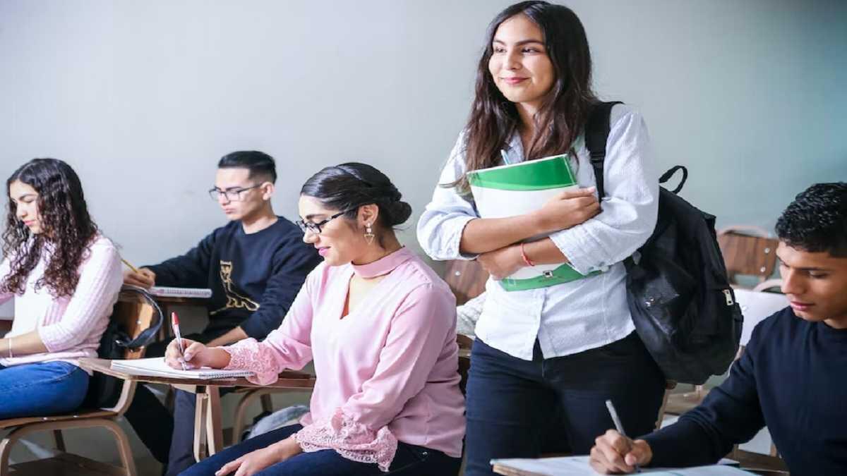 High school students working in a classroom 