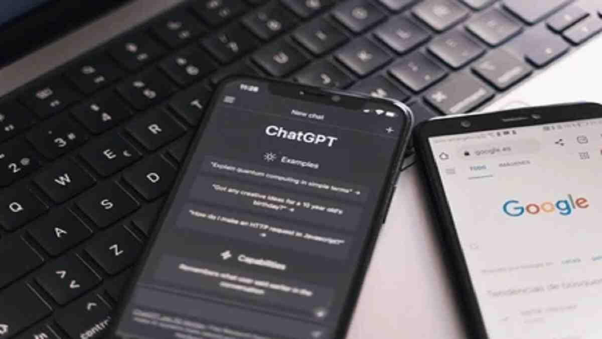 A student logged onto Google and ChatGPT on two devices