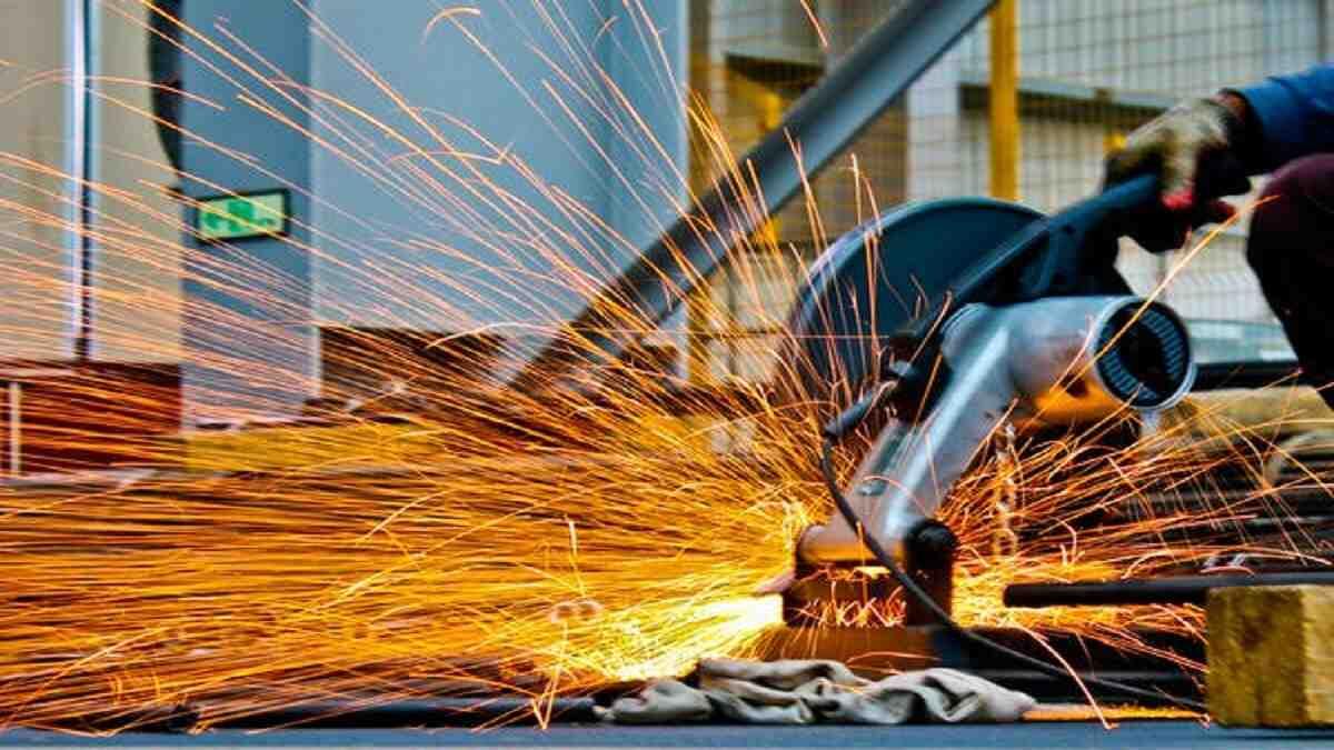Cut-off Saw Cutting Metal With Sparks