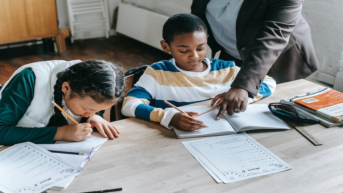 Children doing school work