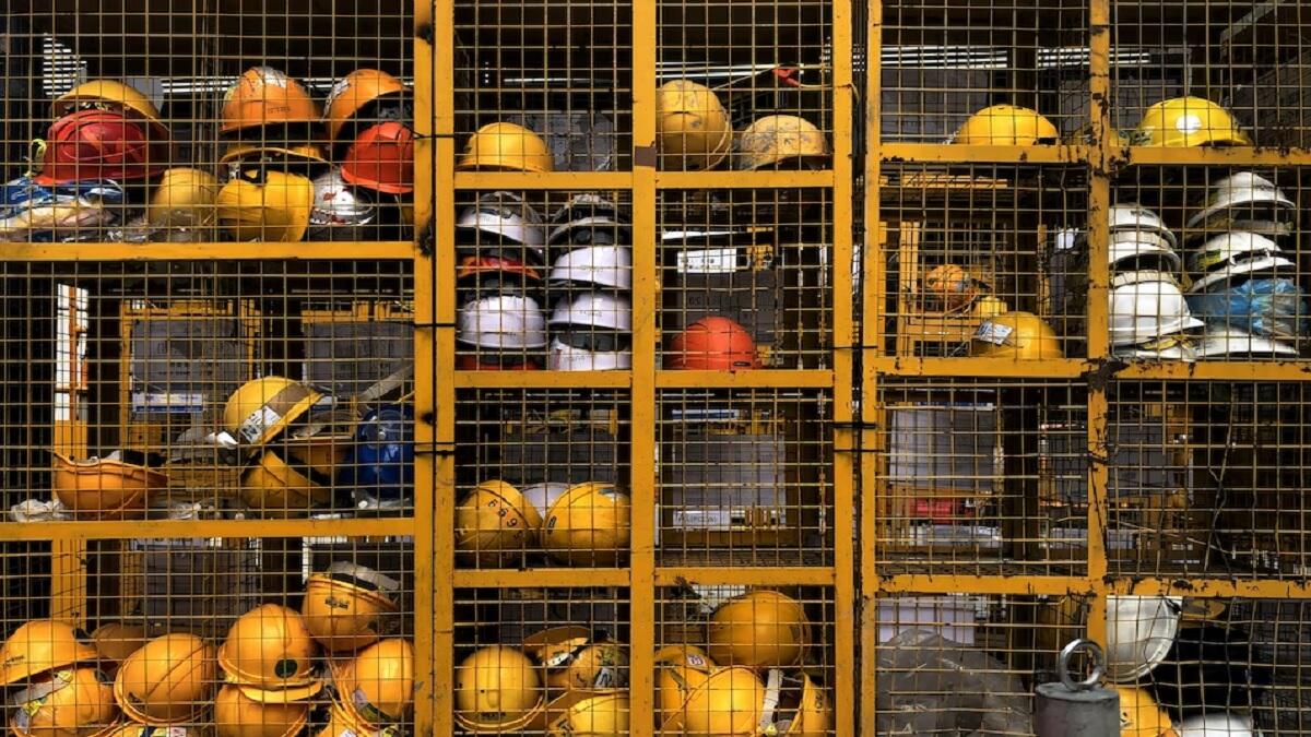 Locker with safety helmets