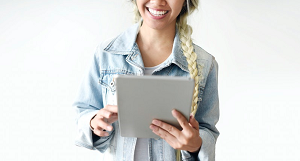 woman holding page