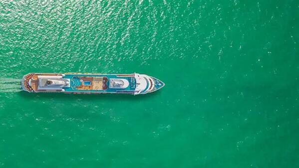 A cruise ship at sea.