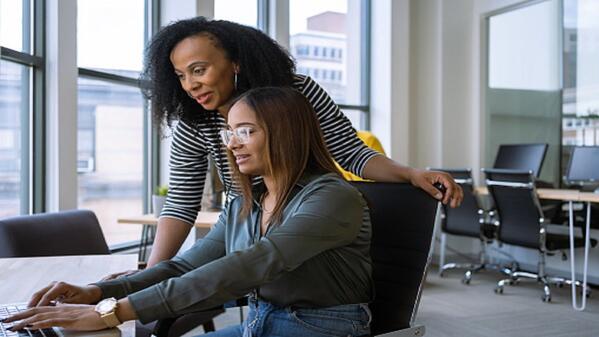 A student job shadowing a professional.