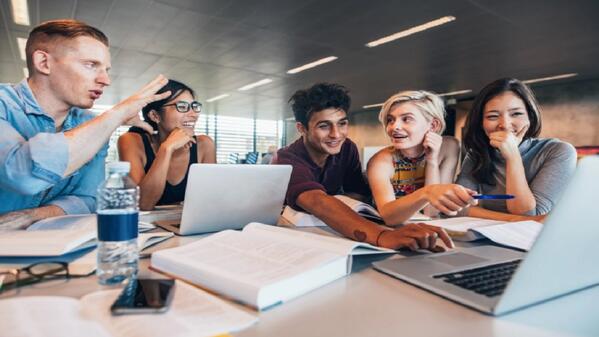University students working together 