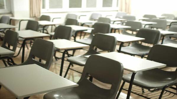 an empty classroom used as an exam venue